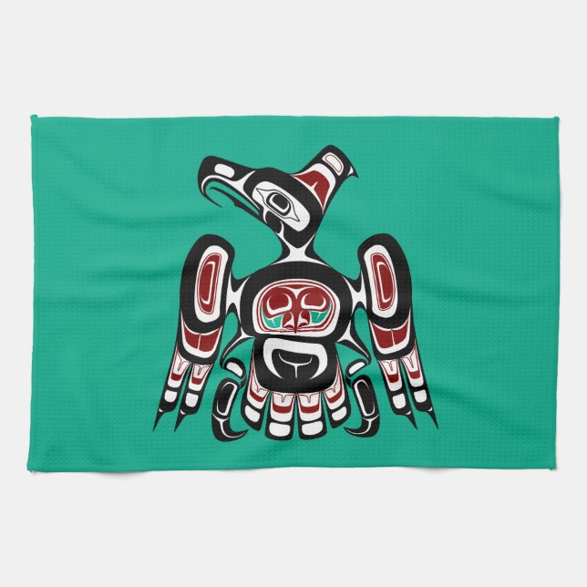 Native American Red Black Kaigani Thunderbird Kitchen Towel (Horizontal)