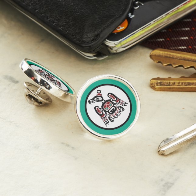 Native American Red Black Kaigani Thunderbird Lapel Pin (In Situ)