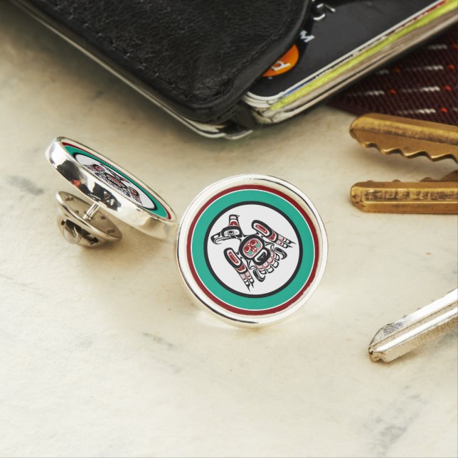Native American Red Black Kaigani Thunderbird Lapel Pin (In Situ)