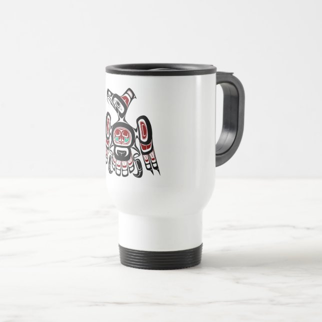 Native American Red Black Kaigani Thunderbird Travel Mug (Front Right)