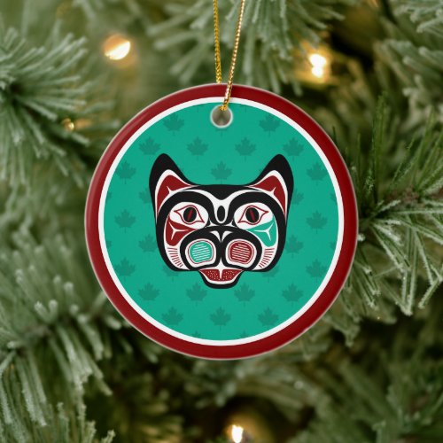 Native American Red Black Vector Art Kitty Ceramic Ornament