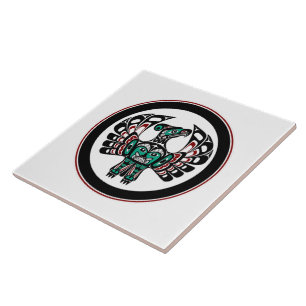 Native American Red Black Vector Art Thunderbird Ceramic Tile