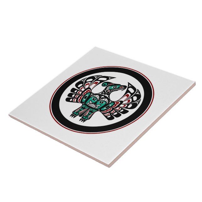 Native American Red Black Vector Art Thunderbird Ceramic Tile (Side)