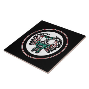 Native American Red Black Vector Art Thunderbird Ceramic Tile