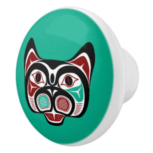 Native American Red Black Vector Haida Kitty Ceramic Knob