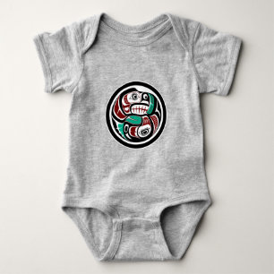 Native American Red Black White Haida Otter Salmon Baby Bodysuit