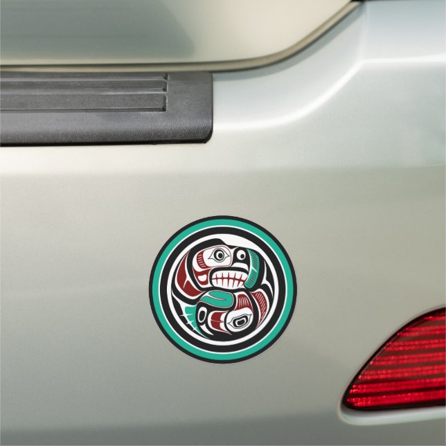 Native American Red Black White Haida Otter Salmon Car Magnet (In Situ)