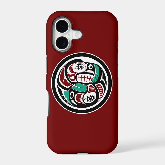 Native American Red Black White Haida Otter Salmon Case-Mate iPhone Case (Back)