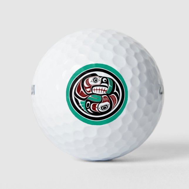 Native American Red Black White Haida Otter Salmon Golf Balls (Front)