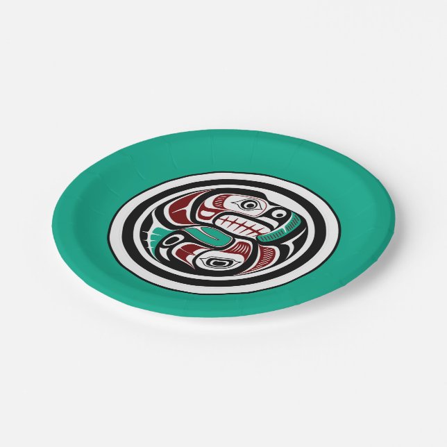 Native American Red Black White Haida Otter Salmon Paper Plates (Angled)