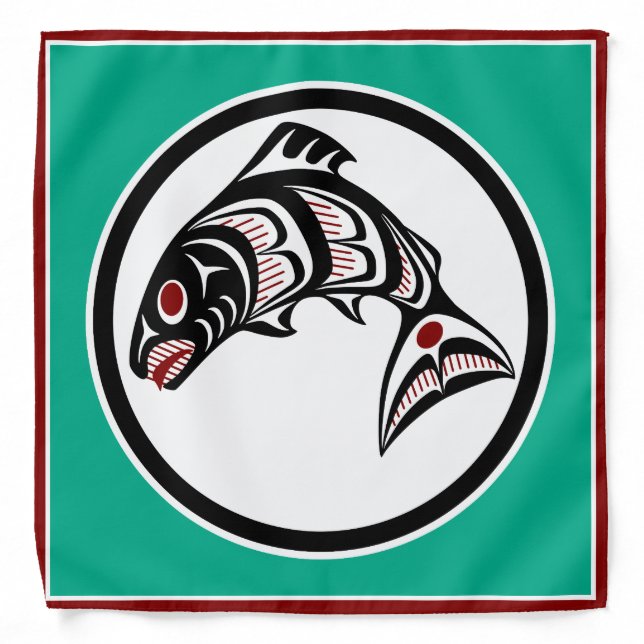 Native American Red Black White Haida Salmon Bandana (Front)