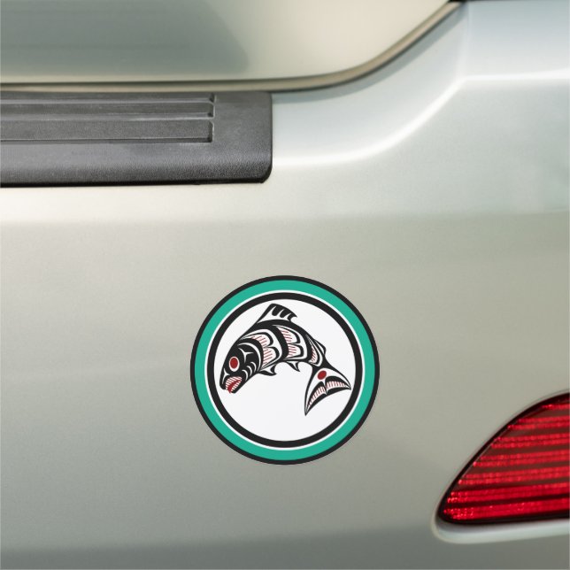 Native American Red Black White Haida Salmon Car Magnet (In Situ)
