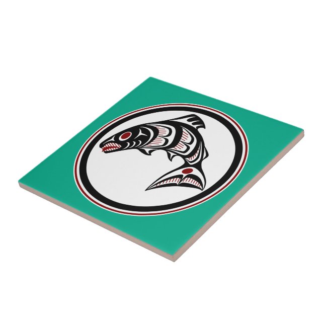Native American Red Black White Haida Salmon Ceramic Tile (Side)