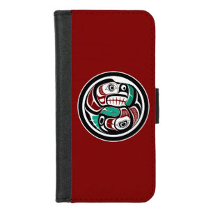 Native American Red Black White Haida Salmon Otter iPhone 8/7 Wallet Case