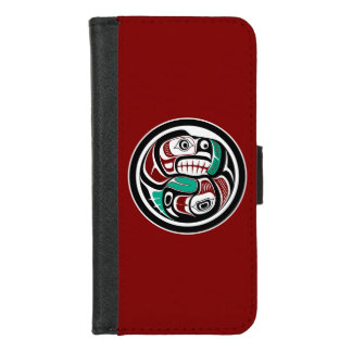 Native American Red Black White Haida Salmon Otter iPhone 8/7 Wallet Case