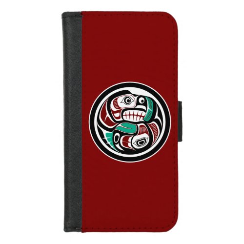 Native American Red Black White Haida Salmon Otter iPhone 87 Wallet Case