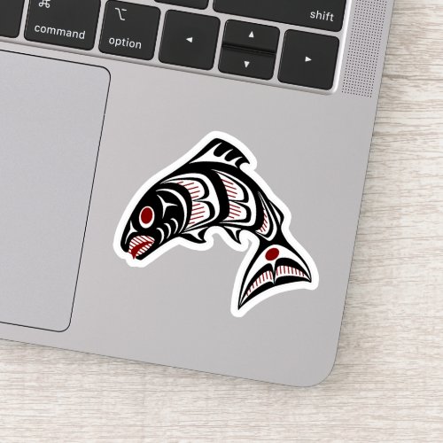 Native American Red Black White Haida Salmon Sticker