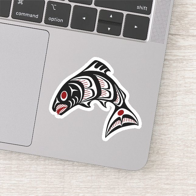 Native American Red Black White Haida Salmon Sticker (Detail)