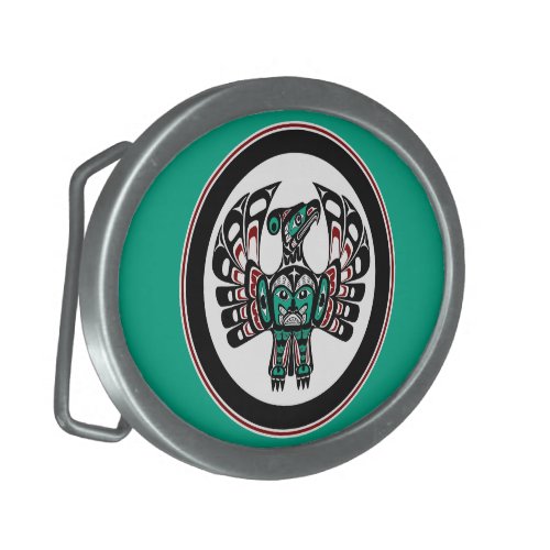 Native American Red Black White Haida Thunderbird Belt Buckle