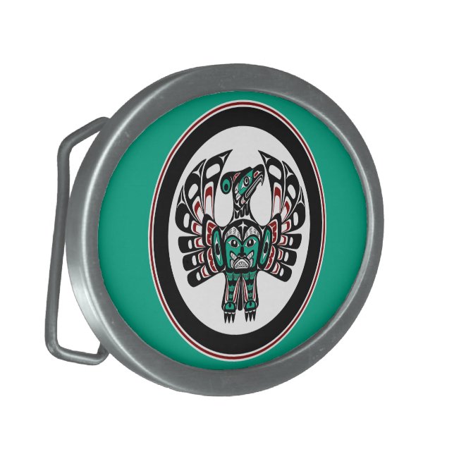 Native American Red Black White Haida Thunderbird Belt Buckle (Front Left)