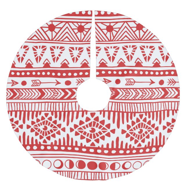 Native American: Red Ink Doodle. Brushed Polyester Tree Skirt (Front)