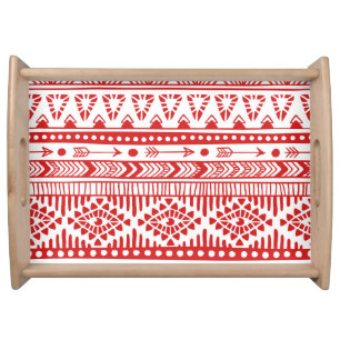 Native American: Red Ink Doodle. Serving Tray