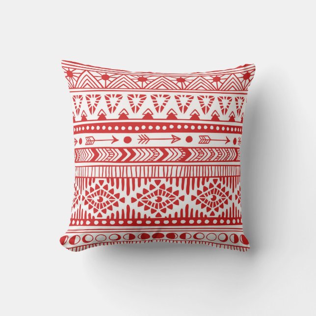 Native American: Red Ink Doodle. Throw Pillow (Front)