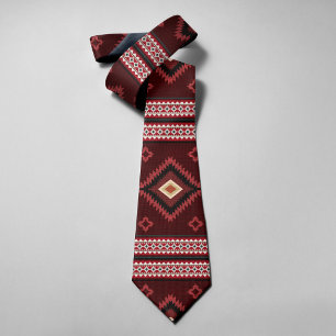 Native American Red Pattern Indian Tribal Geometry Neck Tie