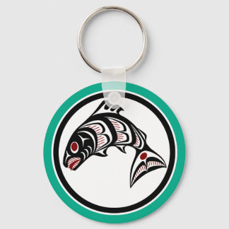 Native American Red White Black Haida Art Salmon Keychain