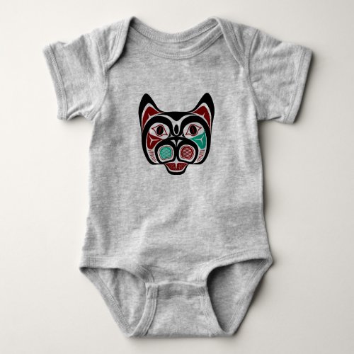 Native American Red White Black Haida Kitty Baby Bodysuit