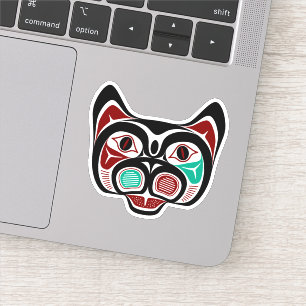 Native American Red White Black Haida Kitty Sticker