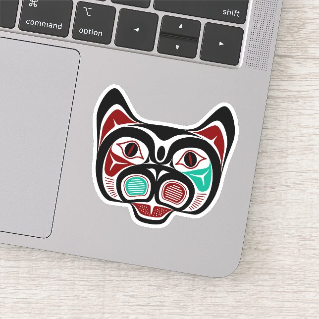 Native American Red White Black Haida Kitty Sticker (Detail)