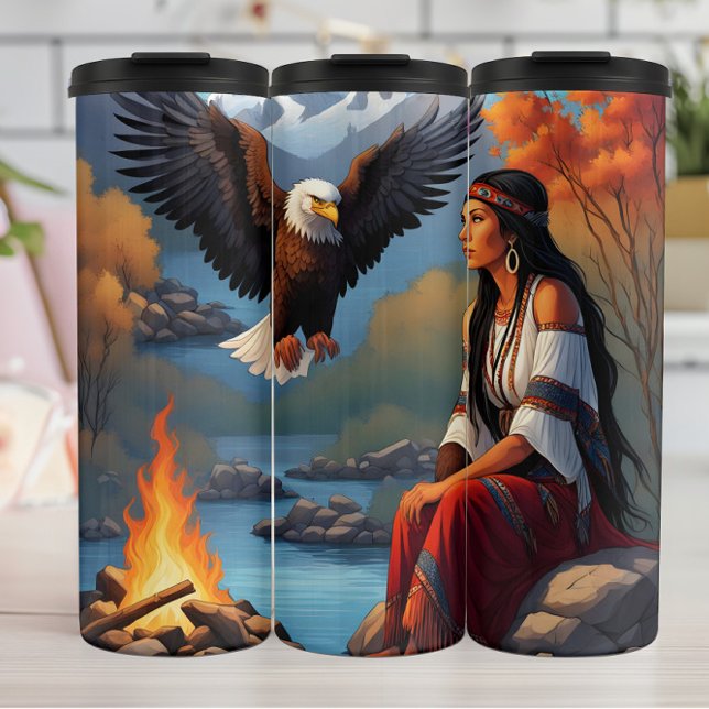Native American Regal Gaze, Eagle's Approach, Thermal Tumbler (Creator Uploaded)