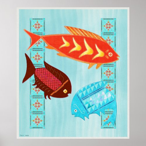 Native American River Folk Art Poster