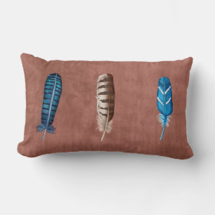 Native American Rust Pillow with Feathers