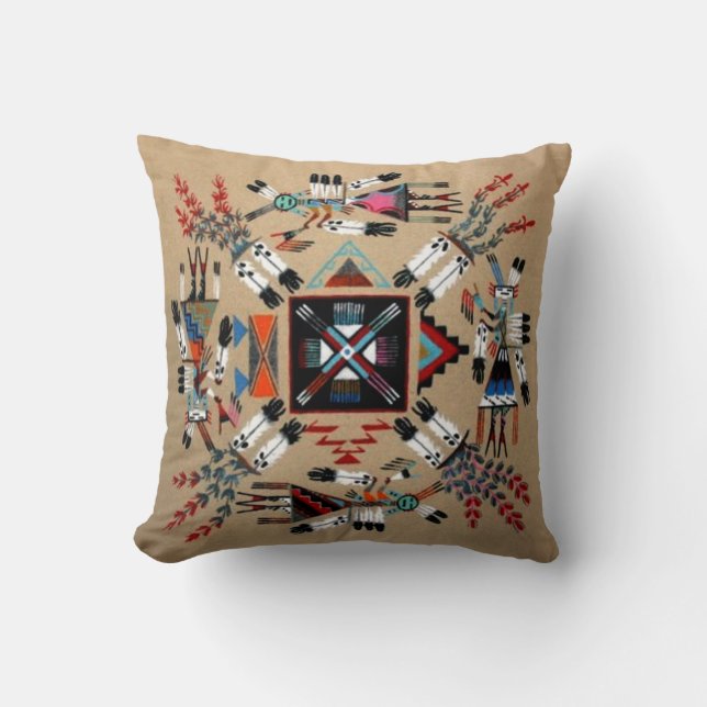 Native American Sand Idian Painting Throw Pillow (Front)
