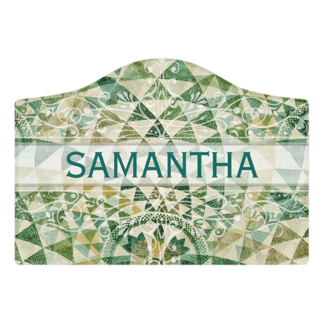 Native American seamless fabric pattern green Door Sign (Small Crest Front)