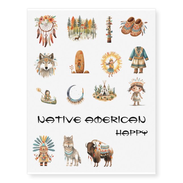 Native American  Set Art Tribe Pack Temporary Tattoos (Front)