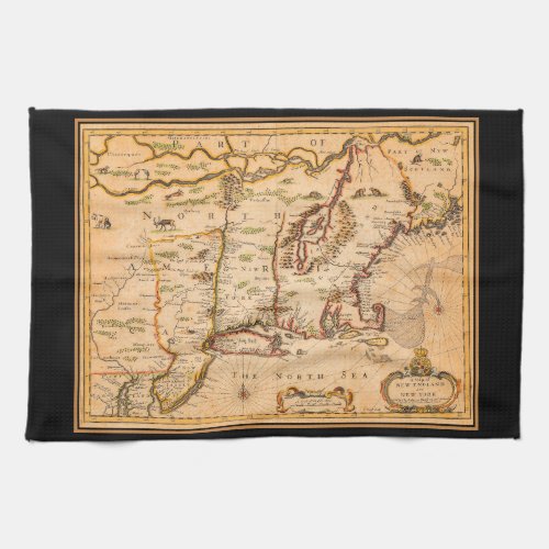Native American Settlements 1600s New England Map  Kitchen Towel