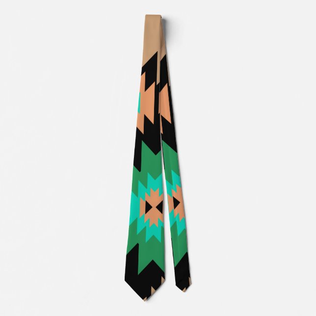 Native american shapes in green and brown neck tie (Front)
