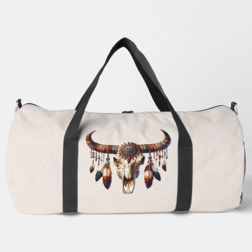 Native American Skull and Feathers Duffel Bag