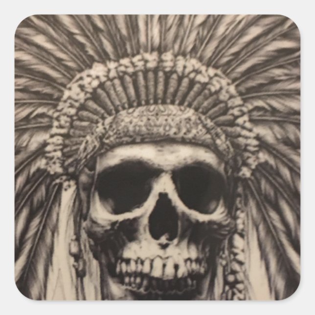 Native American Skull Chief (indian) Square Sticker (Front)