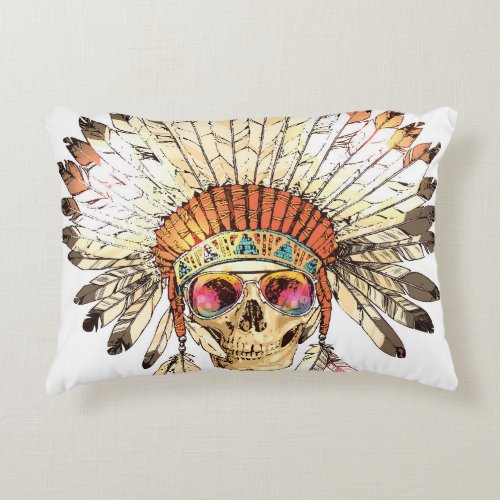 Native American Skull Fashion Illustration Accent Pillow