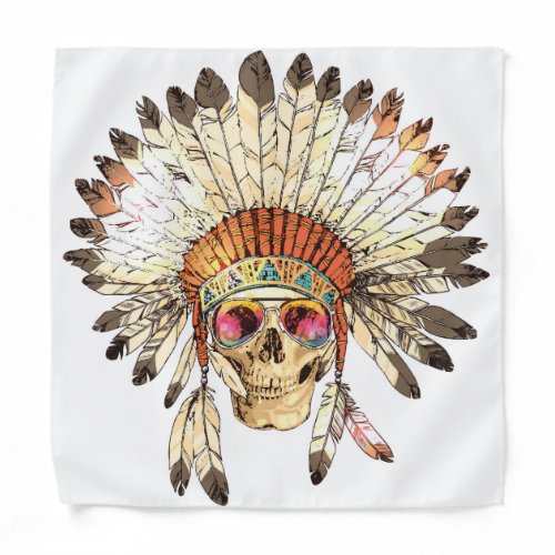Native American Skull Fashion Illustration Bandana