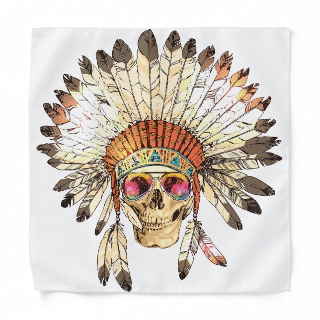 Native American Skull Fashion Illustration Bandana (Front)