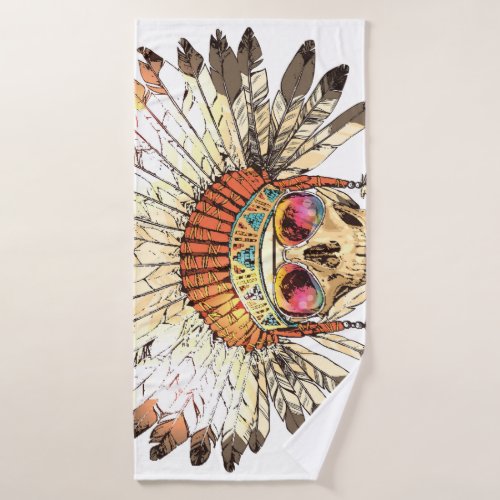 Native American Skull Fashion Illustration Bath Towel
