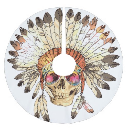 Native American Skull Fashion Illustration Brushed Polyester Tree Skirt