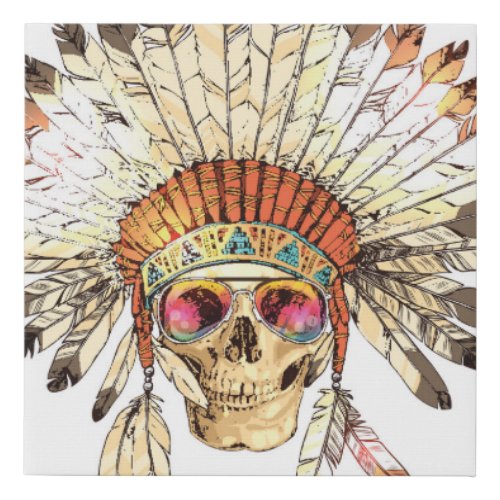 Native American Skull Fashion Illustration Faux Canvas Print
