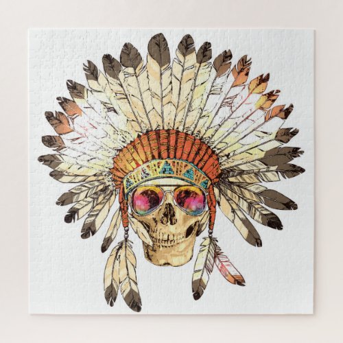 Native American Skull Fashion Illustration Jigsaw Puzzle