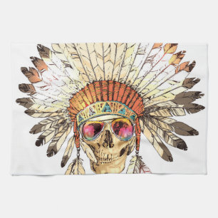 Native American Skull Fashion Illustration Kitchen Towel